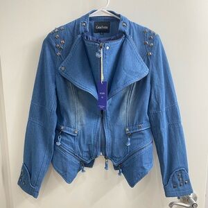 NWT Chou Yatou Blue Denim Moto Jacket Size Extra Small